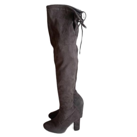 Streetwear Society Thigh High Faux Suede Block Heel Black Boots Size 8NWT. - Picture 5 of 14